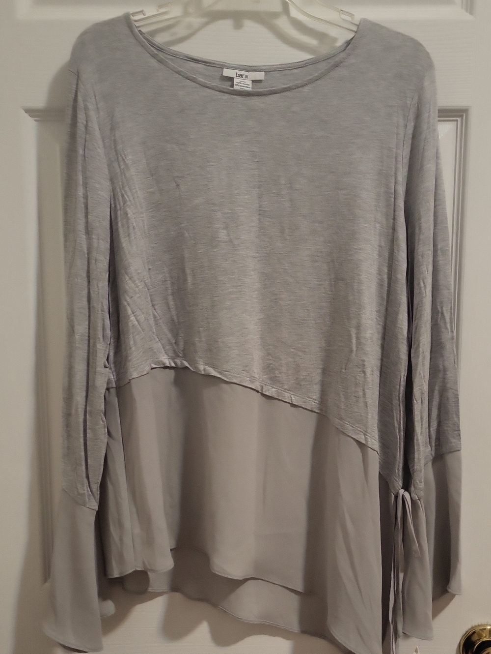 Bar III Light Gray Layered Chiffon-Hem Long Sleeve Top